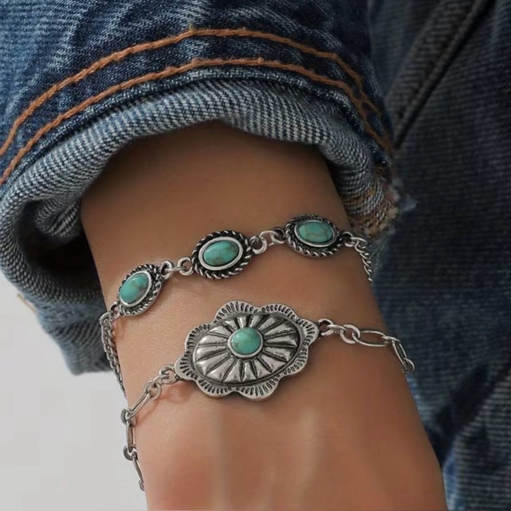 Turquoise Silver Southwestern Bracelet Set
